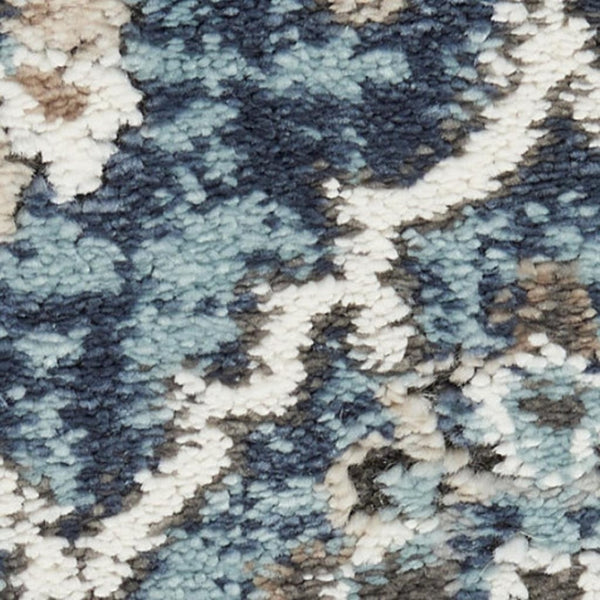 HomeRoots 8' Teal Ivory and Gray Floral Medallion Rug - Elegant Design for Hallways, Kitchens, and More! 8' Runner 569626