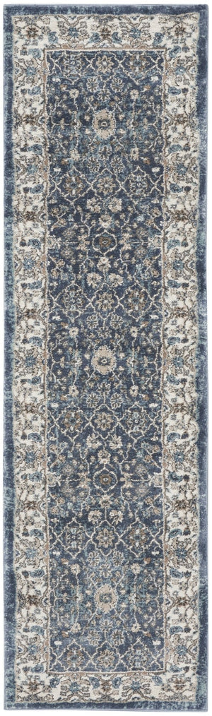 HomeRoots 8' Teal Ivory and Gray Floral Medallion Rug - Elegant Design for Hallways, Kitchens, and More! 8' Runner 569626