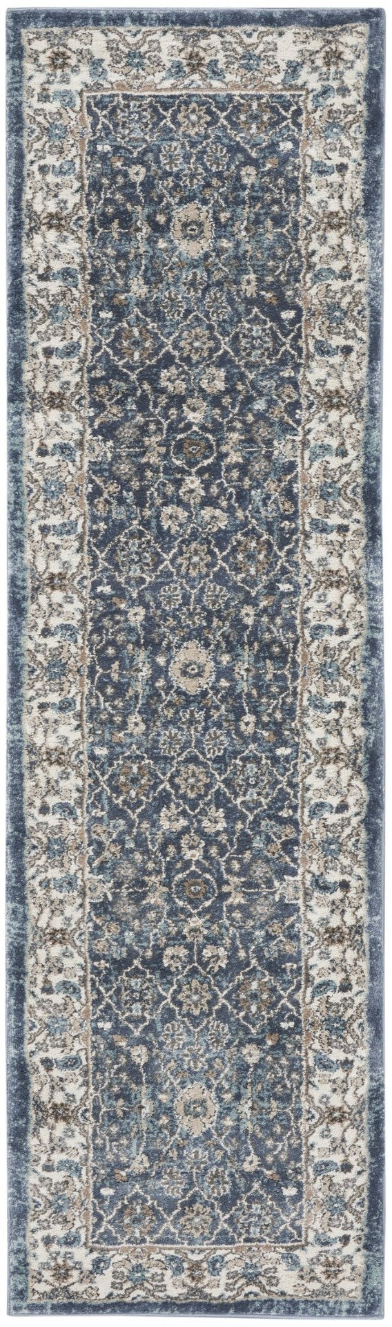 HomeRoots 8' Teal Ivory and Gray Floral Medallion Rug - Elegant Design for Hallways, Kitchens, and More! 8' Runner 569626
