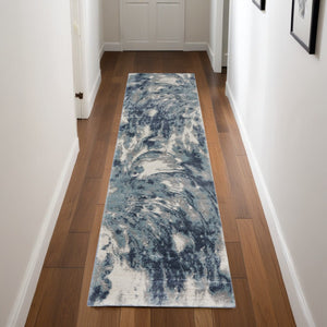 HomeRoots 8' Contemporary Blue Abstract Power Loom Runner Rug - Stylish, Durable, and Easy-Care Décor Accent 8' Runner 569627