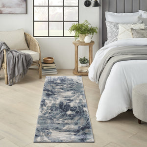 HomeRoots 8' Contemporary Blue Abstract Power Loom Runner Rug - Stylish, Durable, and Easy-Care Décor Accent 8' Runner 569627