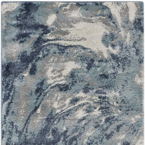 HomeRoots 8' Contemporary Blue Abstract Power Loom Runner Rug - Stylish, Durable, and Easy-Care Décor Accent 8' Runner 569627