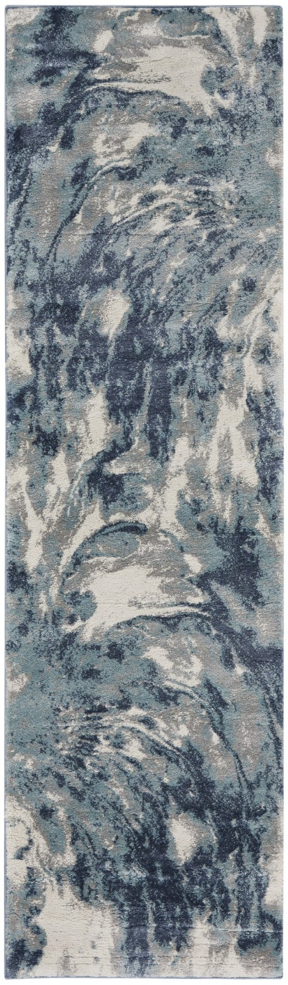 HomeRoots 8' Contemporary Blue Abstract Power Loom Runner Rug - Stylish, Durable, and Easy-Care Décor Accent 8' Runner 569627