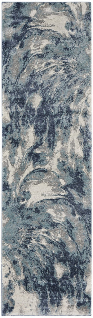 HomeRoots 8' Contemporary Blue Abstract Power Loom Runner Rug - Stylish, Durable, and Easy-Care Décor Accent 8' Runner 569627