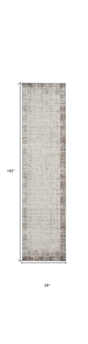Homeroots 16' Ivory And Gray Abstract Runner Rug  Polypropylene 569628