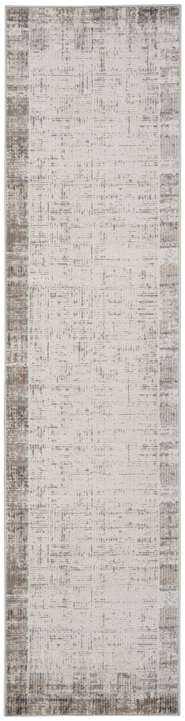 Homeroots 16' Ivory And Gray Abstract Runner Rug  Polypropylene 569628