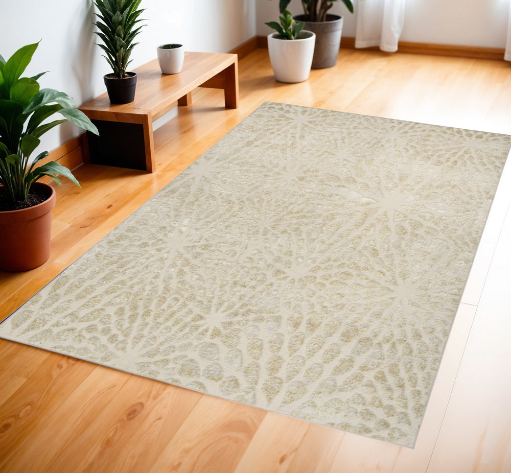 Homeroots 4' X 6' Ivory Abstract Area Rug - Stylish Neutral Design To Elevate Any Space With Sophistication 4' X 6' Polyester 569632
