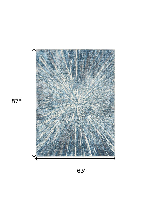 Homeroots 5' X 7' Blue Abstract Area Rug  Polyester 569634