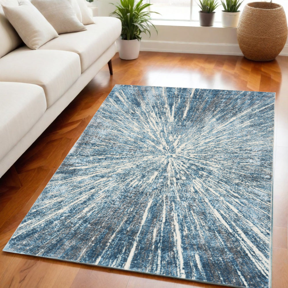 Homeroots 5' X 7' Blue Abstract Area Rug  Polyester 569634