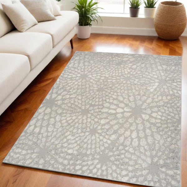 HomeRoots 5' Gray Abstract Area Rug - Modern Design for Cozy Living Spaces, Low-Pile, Durable & Easy Care 5' X 7' 569635