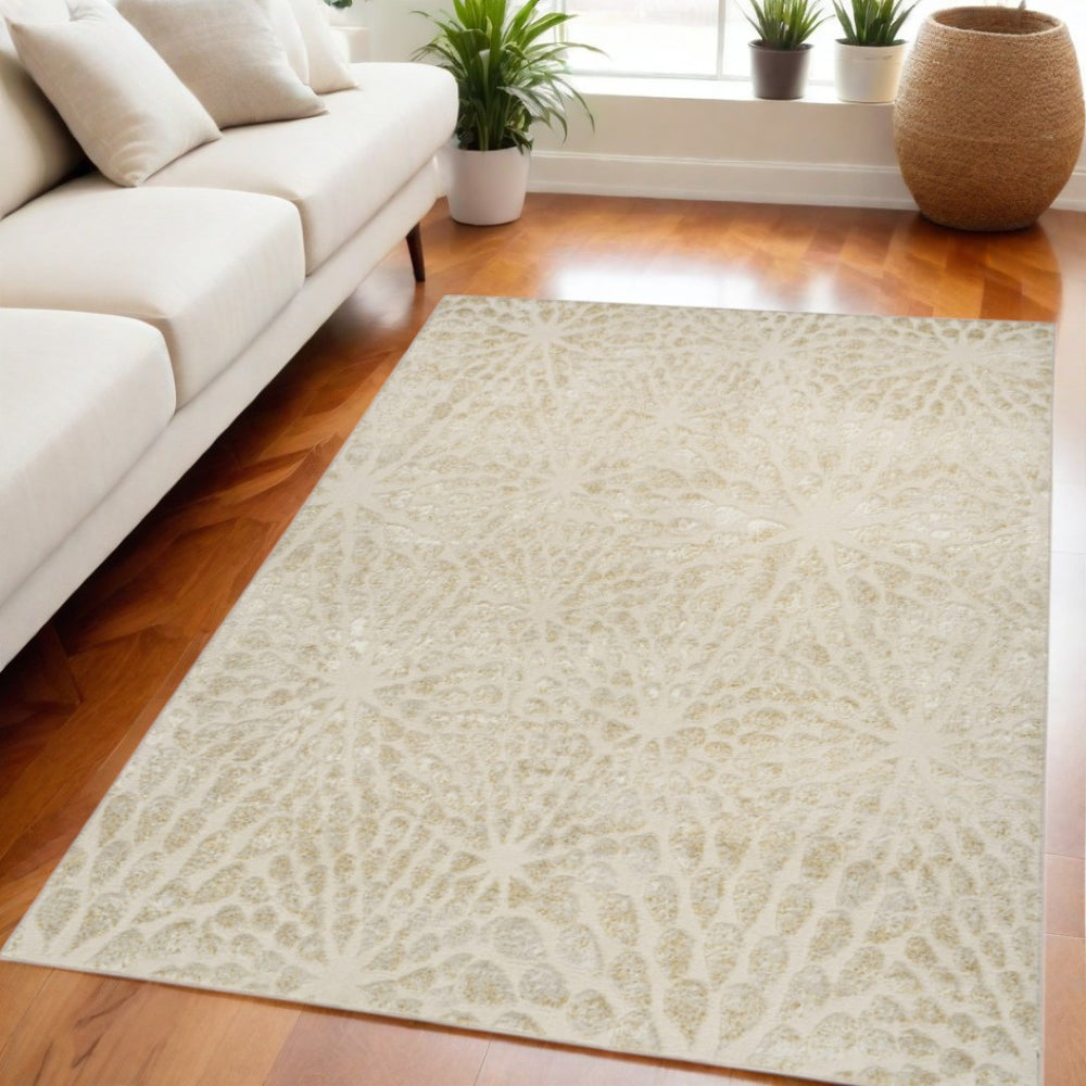 HomeRoots 5' Ivory Abstract Area Rug - Modern Elegance for Living Rooms, Bedrooms & High-Traffic Areas 5' X 7' 569637
