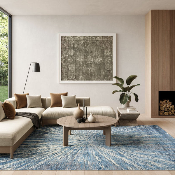 HomeRoots 8' Blue Abstract Area Rug - Modern Design for Cozy Living Spaces, Durable and Easy to Maintain 8' X 10' 569639