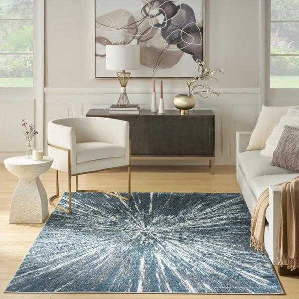 HomeRoots 8' Blue Abstract Area Rug - Modern Design for Cozy Living Spaces, Durable and Easy to Maintain 8' X 10' 569639