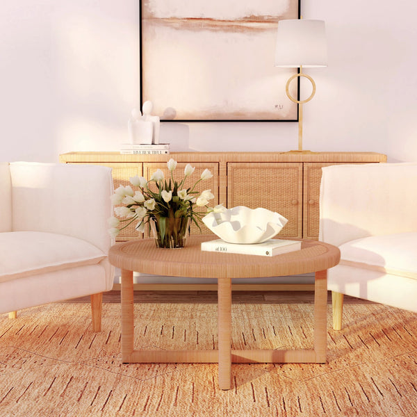 Butler Specialty Captiva Round Rattan Drum Coffee Table - Coastal Elegance With Textured Charm For Your Living Space Natural Rattan,Plywood,Rubberwood 5696404-butler