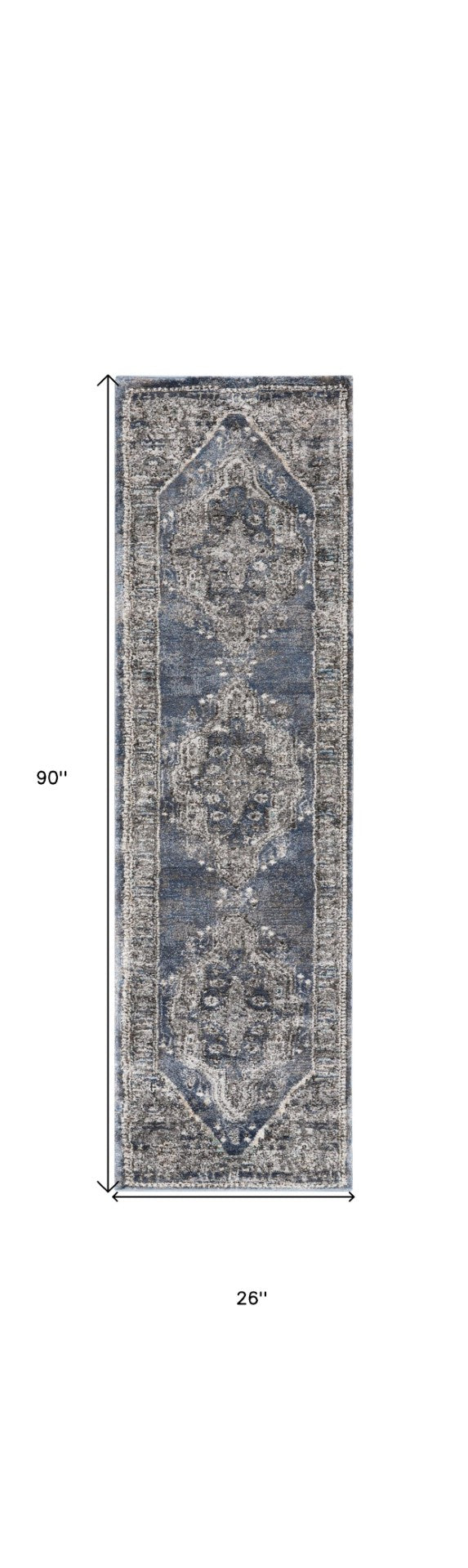 HomeRoots 8' Teal Ivory and Gray Floral Medallion Rug - Elegant Design for Hallways, Kitchens, and More! 8' Runner 569644