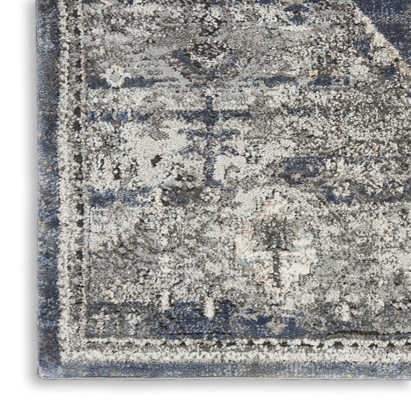 HomeRoots 8' Teal Ivory and Gray Floral Medallion Rug - Elegant Design for Hallways, Kitchens, and More! 8' Runner 569644