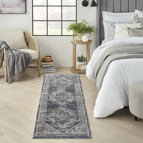 HomeRoots 8' Teal Ivory and Gray Floral Medallion Rug - Elegant Design for Hallways, Kitchens, and More! 8' Runner 569644