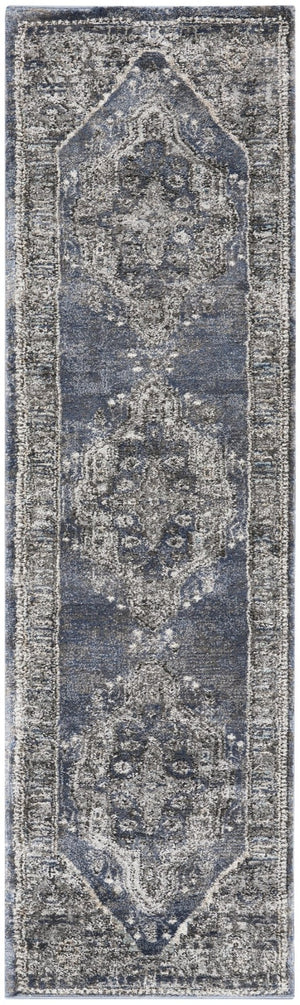 HomeRoots 8' Teal Ivory and Gray Floral Medallion Rug - Elegant Design for Hallways, Kitchens, and More! 8' Runner 569644