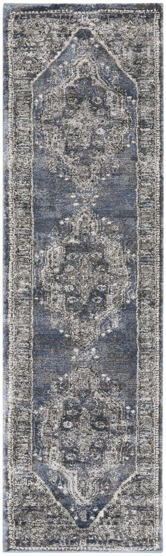HomeRoots 8' Teal Ivory and Gray Floral Medallion Rug - Elegant Design for Hallways, Kitchens, and More! 8' Runner 569644