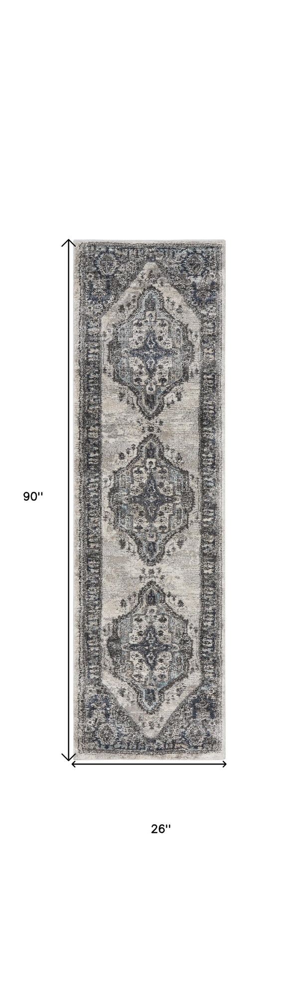 Homeroots 8' Gray Floral Power Loom Distressed Runner Rug  Polypropylene 569645