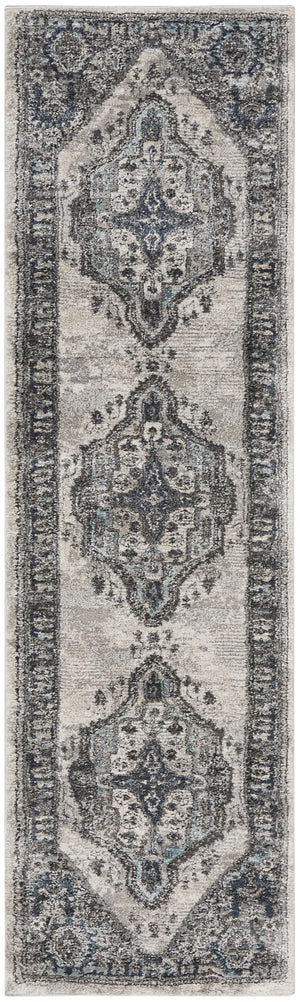 Homeroots 8' Gray Floral Power Loom Distressed Runner Rug  Polypropylene 569645