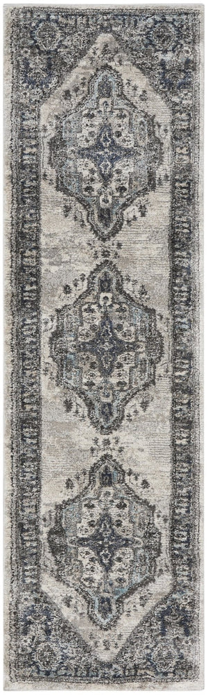 HomeRoots 8' Teal Ivory and Gray Floral Medallion Rug - Elegant Design for Hallways, Kitchens, and More! 8' Runner 569645