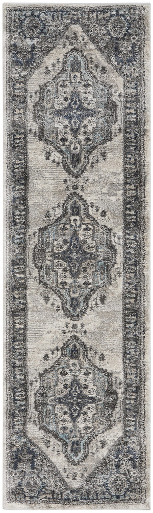 Homeroots 8' Gray Floral Power Loom Distressed Runner Rug  Polypropylene 569645