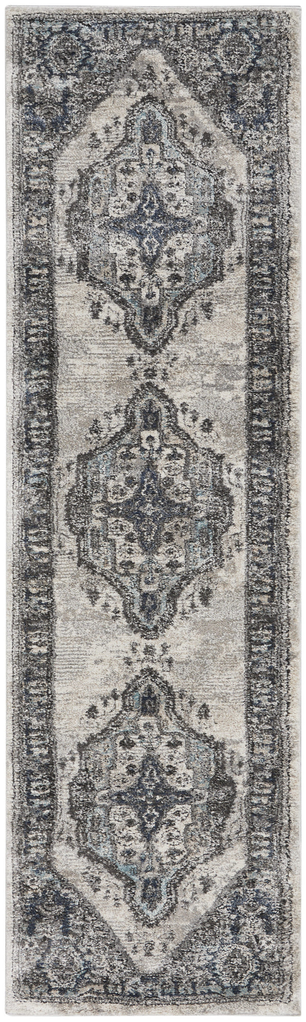 Homeroots 8' Gray Floral Power Loom Distressed Runner Rug  Polypropylene 569645
