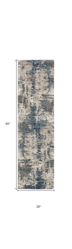 HomeRoots 8' Blue Abstract Power Loom Runner Rug - Stylish, Durable Design for High-Traffic Hallways & Entryways 8' Runner 569646