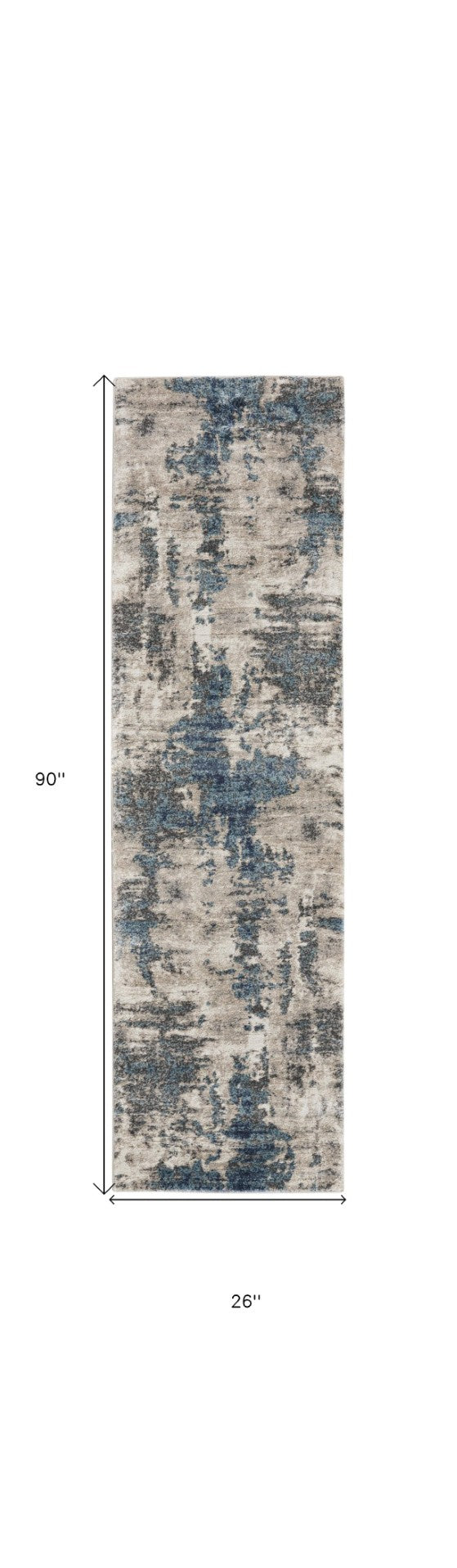 HomeRoots 8' Blue Abstract Power Loom Runner Rug - Stylish, Durable Design for High-Traffic Hallways & Entryways 8' Runner 569646