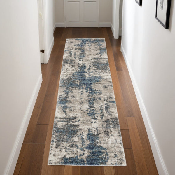 HomeRoots 8' Blue Abstract Power Loom Runner Rug - Stylish, Durable Design for High-Traffic Hallways & Entryways 8' Runner 569646
