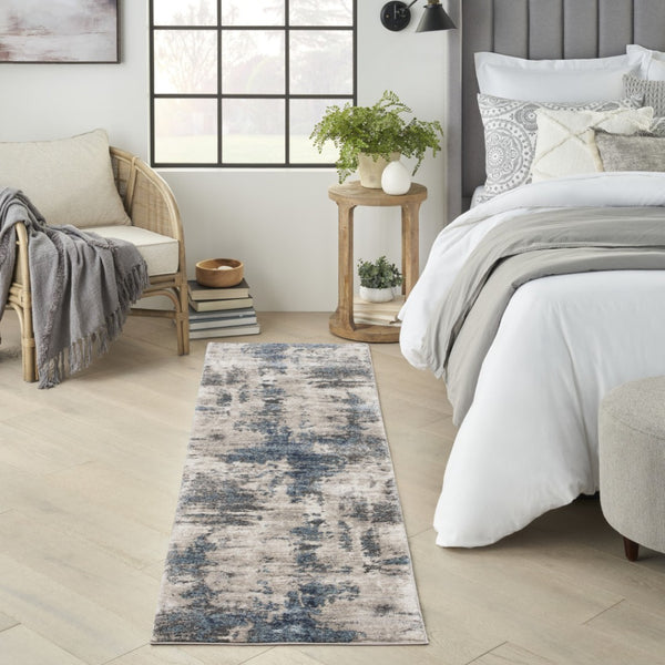 HomeRoots 8' Blue Abstract Power Loom Runner Rug - Stylish, Durable Design for High-Traffic Hallways & Entryways 8' Runner 569646