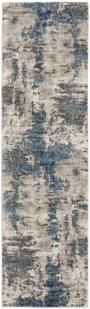 HomeRoots 8' Blue Abstract Power Loom Runner Rug - Stylish, Durable Design for High-Traffic Hallways & Entryways 8' Runner 569646