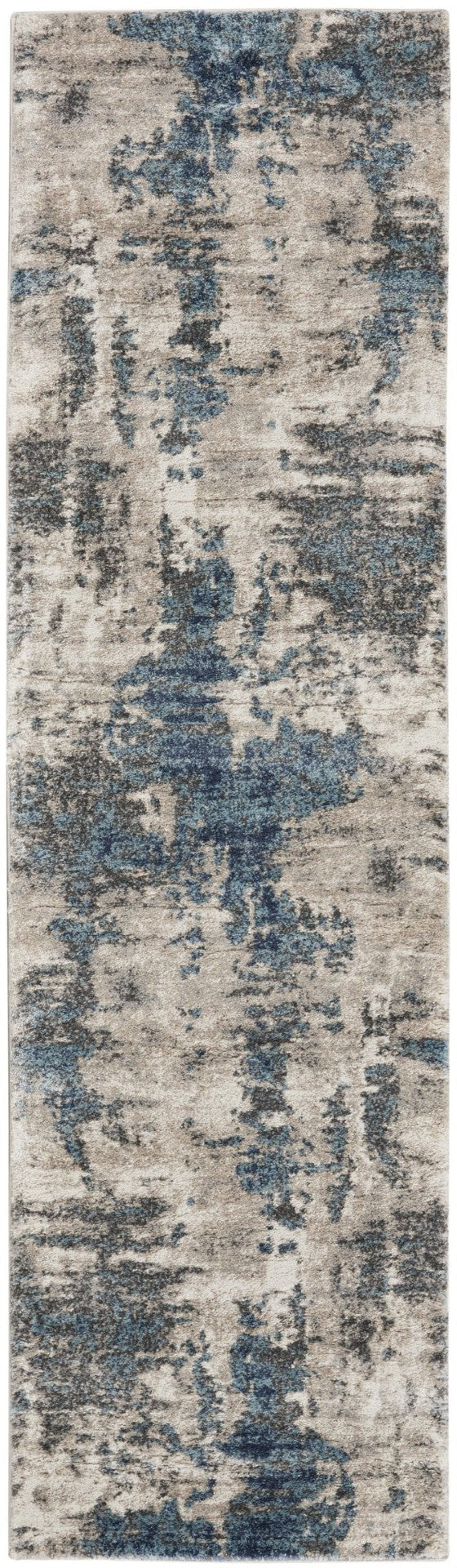 HomeRoots 8' Blue Abstract Power Loom Runner Rug - Stylish, Durable Design for High-Traffic Hallways & Entryways 8' Runner 569646