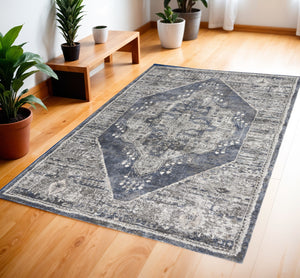 Homeroots 4' X 6' Blue Floral Power Loom Distressed Area Rug  Polypropylene 569648