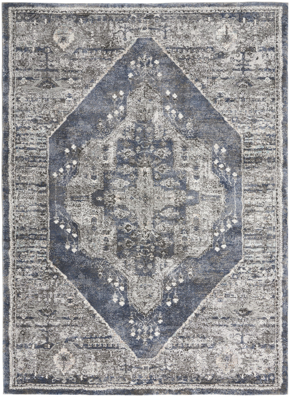 Homeroots 4' X 6' Blue Floral Power Loom Distressed Area Rug  Polypropylene 569648