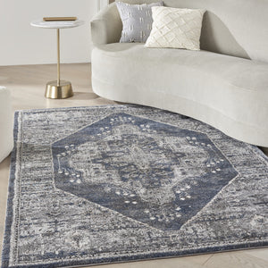 Homeroots 4' X 6' Blue Floral Power Loom Distressed Area Rug  Polypropylene 569648