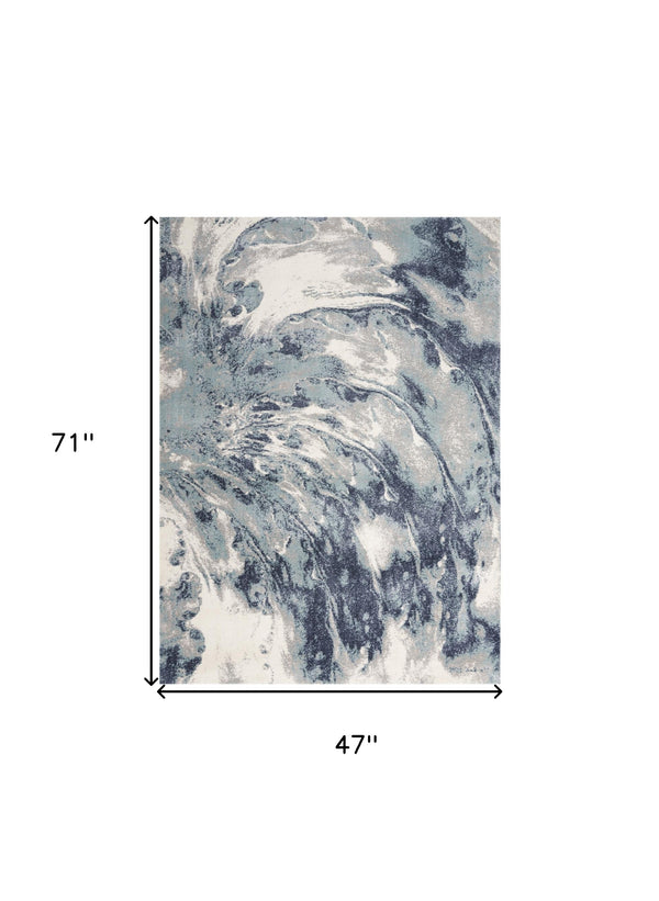 Homeroots 4' X 6' Blue Abstract Power Loom Area Rug  Polypropylene 569649