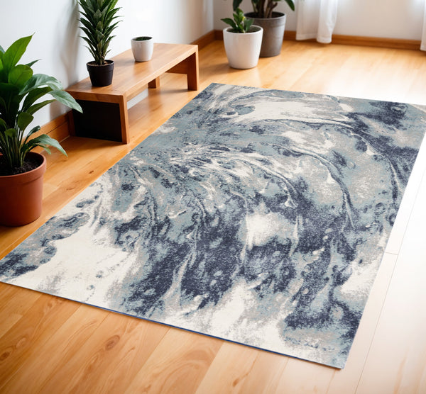 Homeroots 4' X 6' Blue Abstract Power Loom Area Rug  Polypropylene 569649