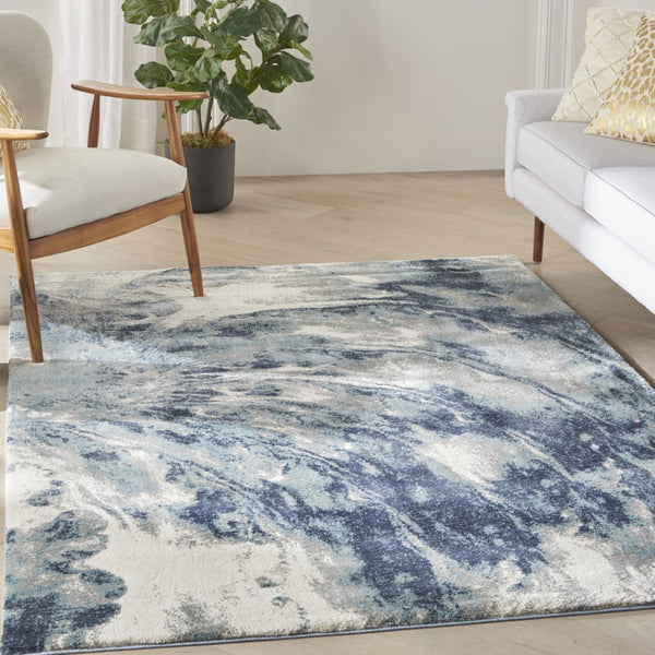 HomeRoots 8' Contemporary Blue Abstract Power Loom Runner Rug - Stylish, Durable, and Easy-Care Décor Accent 4' X 6' 569649