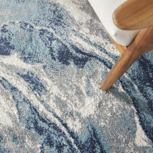 HomeRoots 8' Contemporary Blue Abstract Power Loom Runner Rug - Stylish, Durable, and Easy-Care Décor Accent 4' X 6' 569649