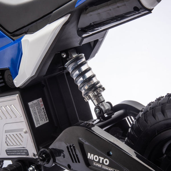 English Elm 24v Kids Electric Motocross Motorcycle 200w Hub Motor Suspension Led Bluetooth Audio Blue W1578P225048