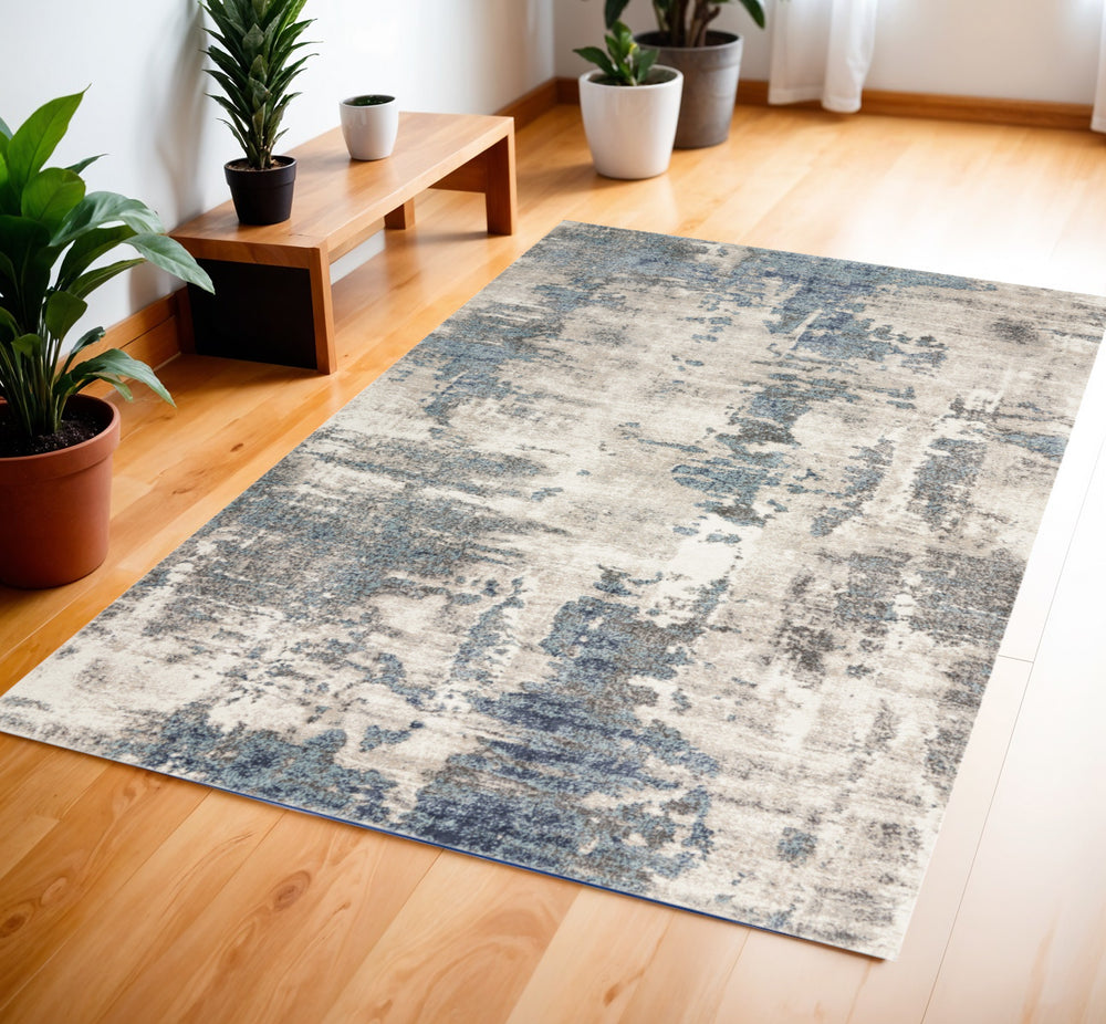 Homeroots 4' X 6' Blue Abstract Power Loom Area Rug  Polypropylene 569651
