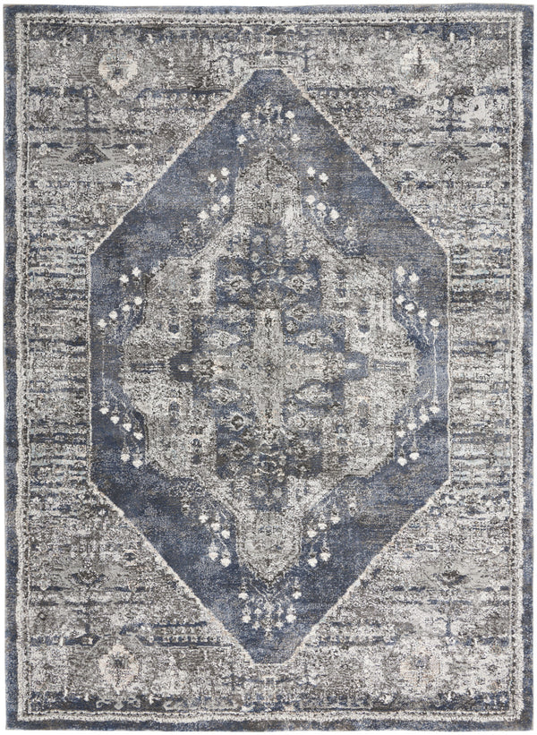 Homeroots 5' X 7' Blue Floral Power Loom Distressed Area Rug  Polypropylene 569652