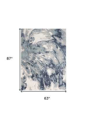 Homeroots 5' X 7' Blue Abstract Power Loom Area Rug  Polypropylene 569653