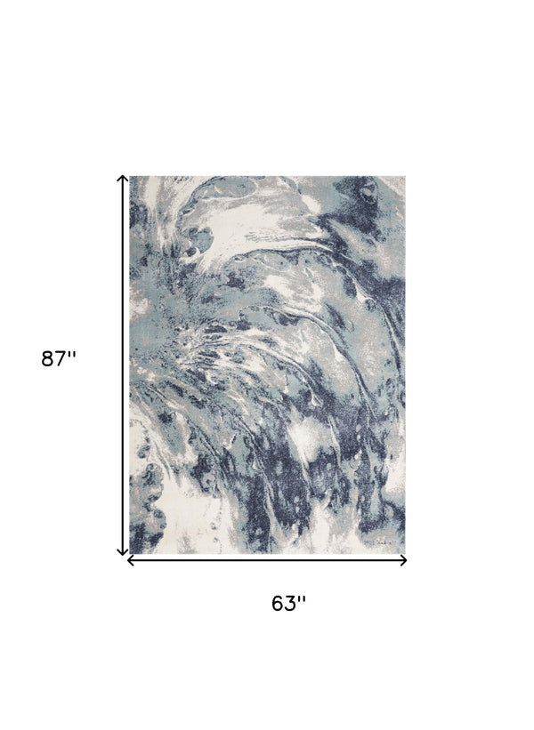 Homeroots 5' X 7' Blue Abstract Power Loom Area Rug  Polypropylene 569653