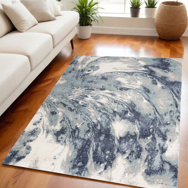 Homeroots 5' X 7' Blue Abstract Power Loom Area Rug  Polypropylene 569653