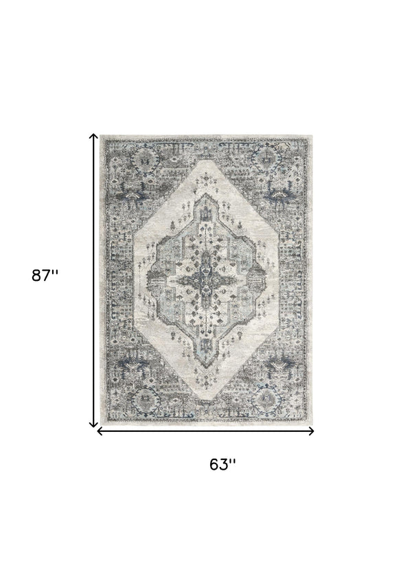Homeroots 5' X 7' Gray Floral Power Loom Distressed Area Rug  Polypropylene 569654