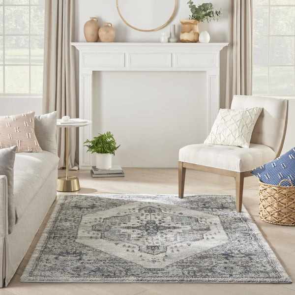 HomeRoots 5' Gray Floral Power Loom Area Rug - Vintage-Inspired Design for Timeless Elegance in Any Room 5' X 7' 569654