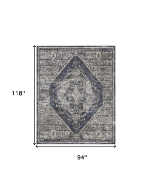 Homeroots 8' X 10' Blue Floral Power Loom Distressed Area Rug  Polypropylene 569656